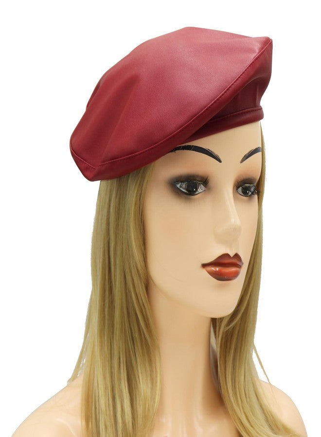 Umeepar Womens Classic Pu Leather French Beret Hat (Wine Red) - Image 5